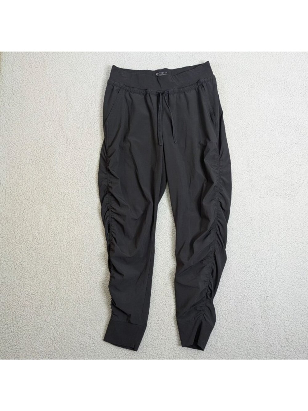 Athleta Size 4 Attitude Pant Ruched Leg Joggers Black Stretch Casual Yoga Dance